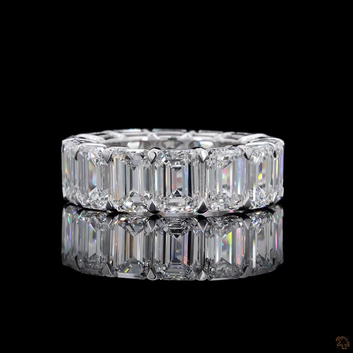 16.12 Ct Full Eternity Wedding Band, Emerald Cut Anniversary Band, White Gold Lab Diamond Bridal Ring