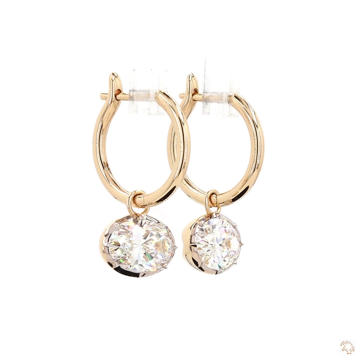 4.11 Ct Gold Oval Solitaire Dangle Earrings | Luxury Oval Crystal Hoop Earrings