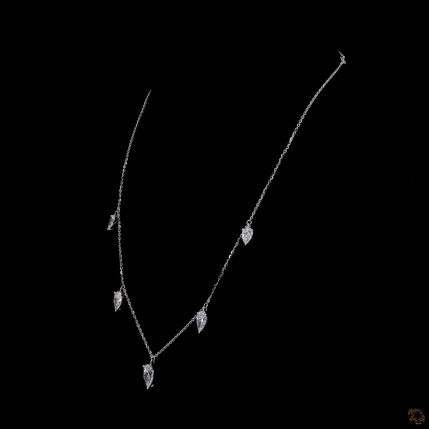 5.41 Ct Floating Pear Cut Diamond Charms Cable Chain Necklace in White Gold