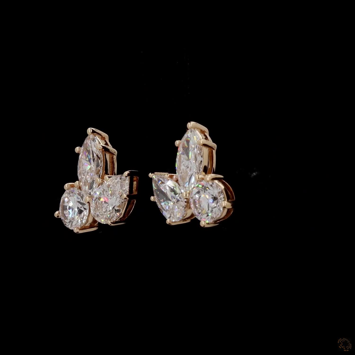 2.99 Ct Multi-Shape Cluster Stud Earrings in 14K Yellow Gold | Marquise, Pear & Round Mix Statement Earrings