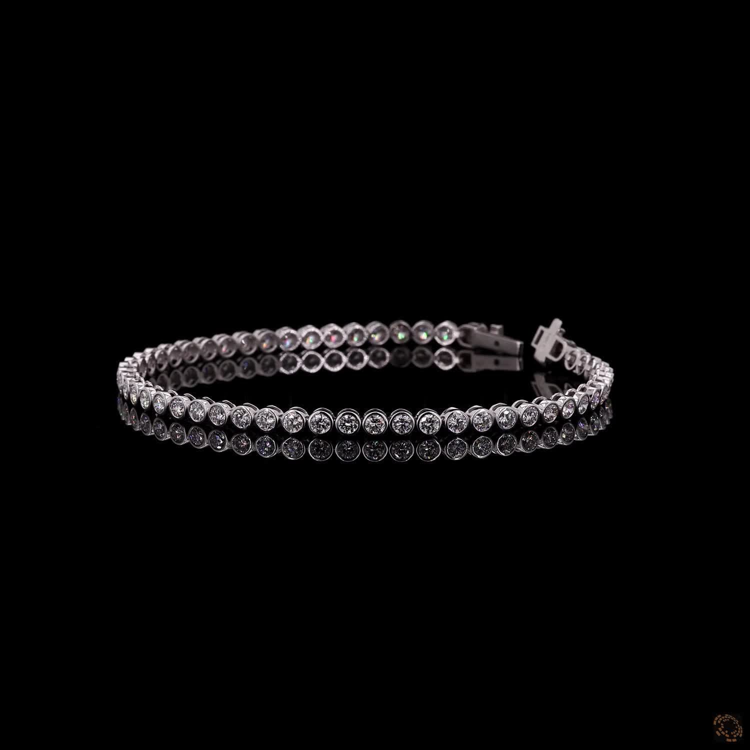 3.46 Ct 14K White Gold Round Cut Bezel Set Moissanite Tennis Bracelet with Double Latch Box Clasp