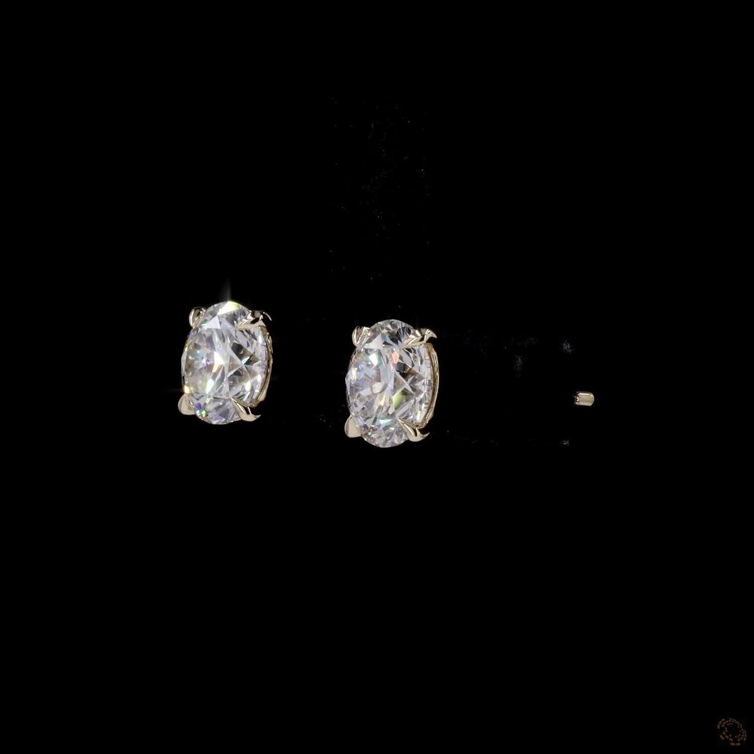 3.02 ct Solid 14K Yellow Gold Round Brilliant Cut Diamond Stud Earrings – Classic 4-Prong Claw Solitaire Studs