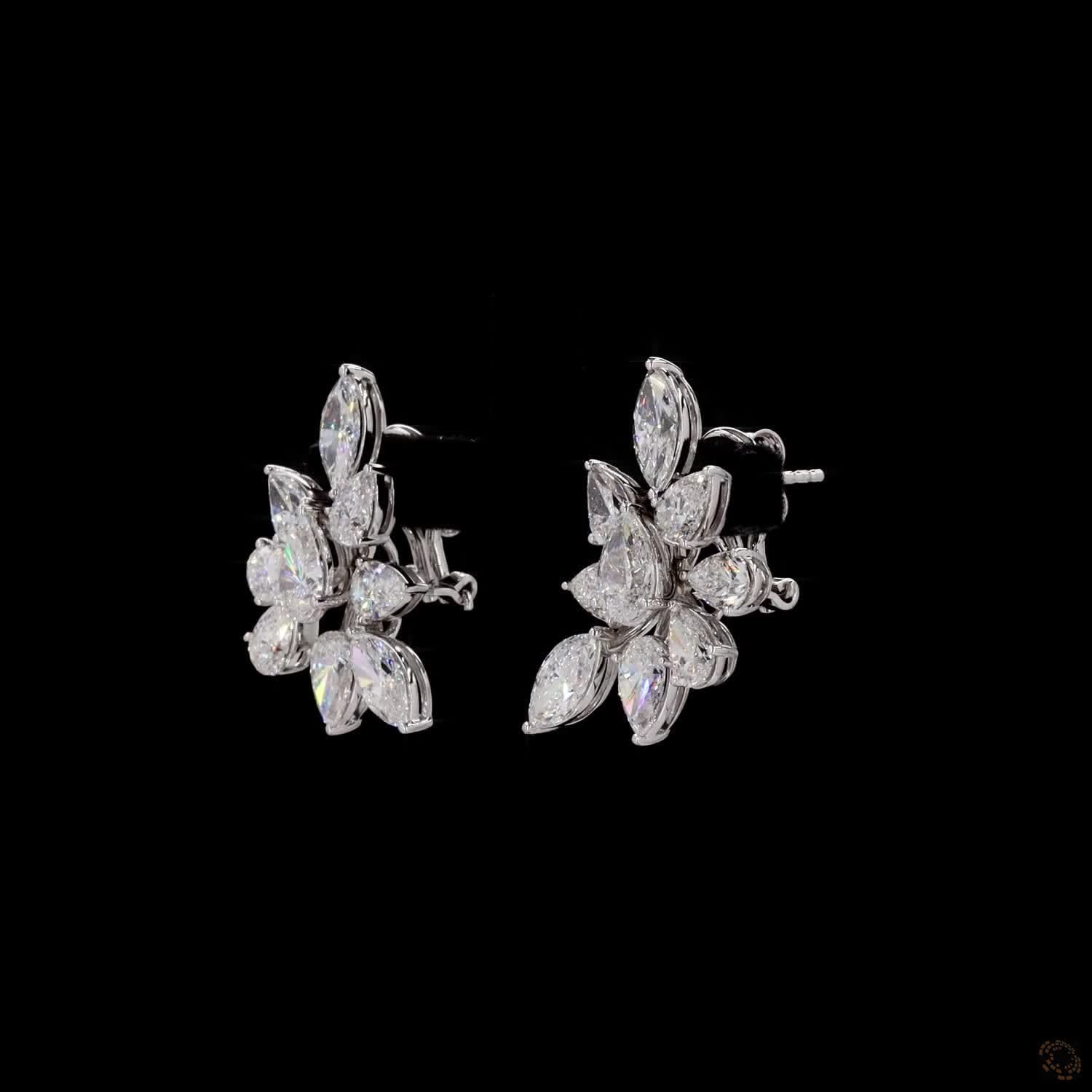 8.10 Ct Multi-Cut Pear Marquise Diamond Cluster Earrings in White Gold