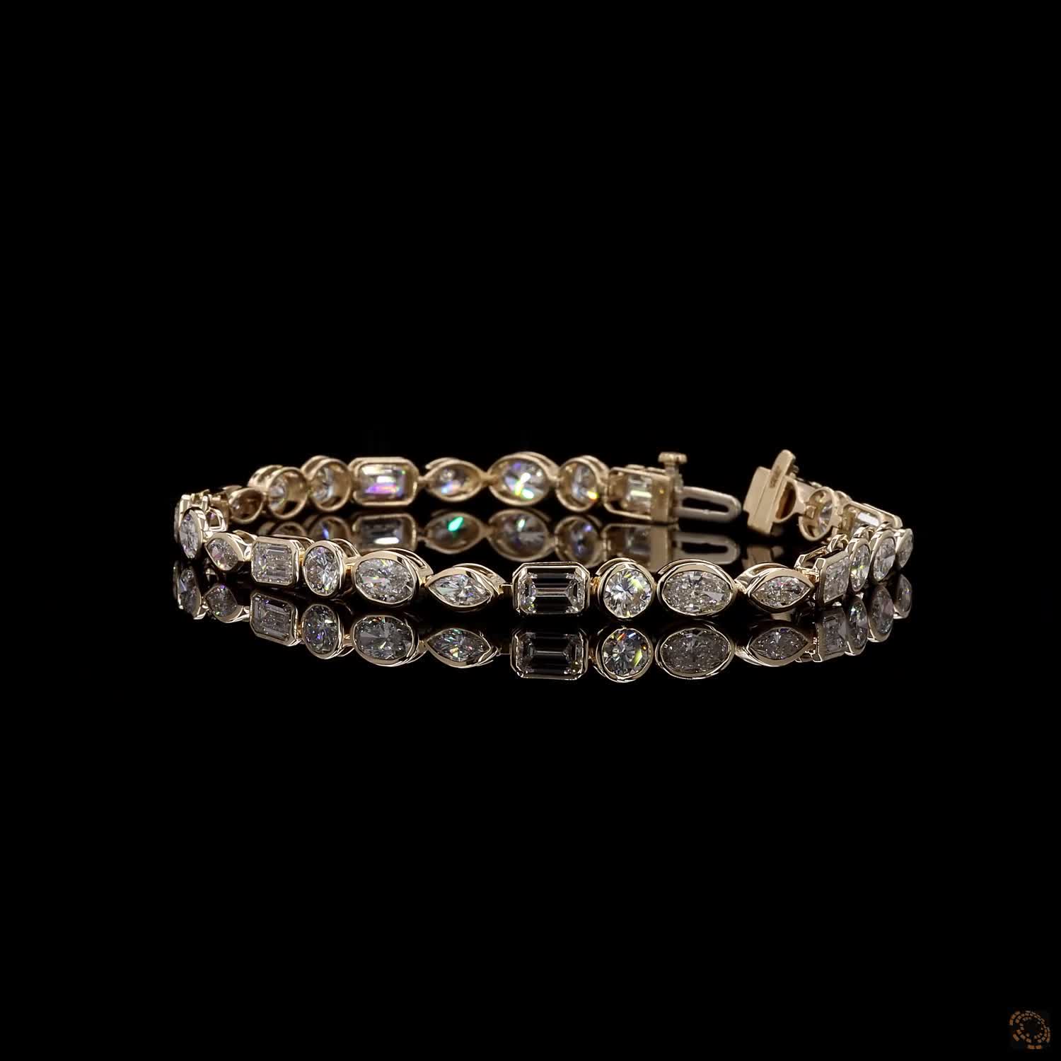9.37 Cts 14K Yellow GOLD MIX Shape Bezel Set Bracelet