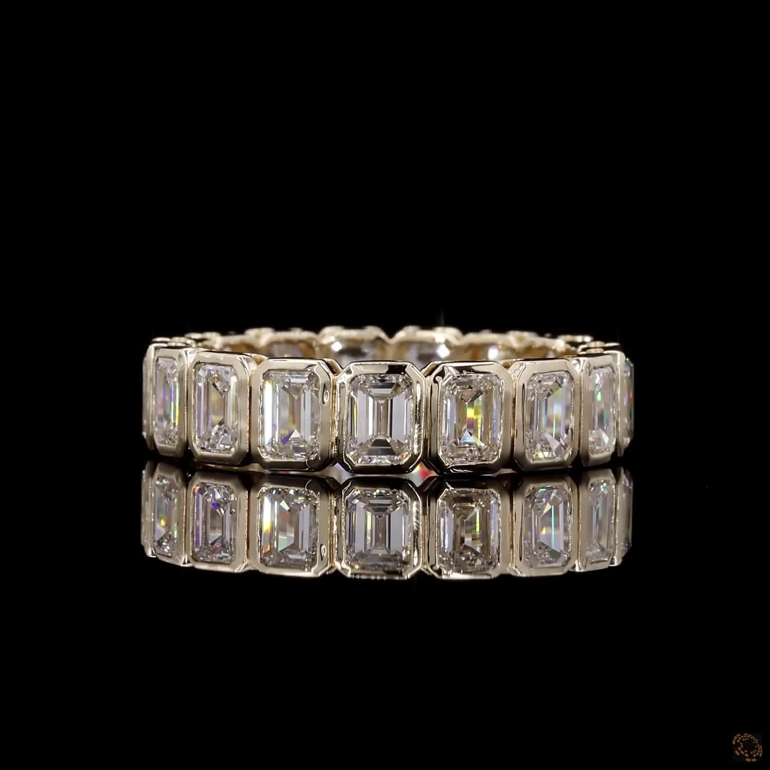 4.18 Ct Bezel-Set Emerald Cut Diamond Eternity Band in 14K Yellow Gold