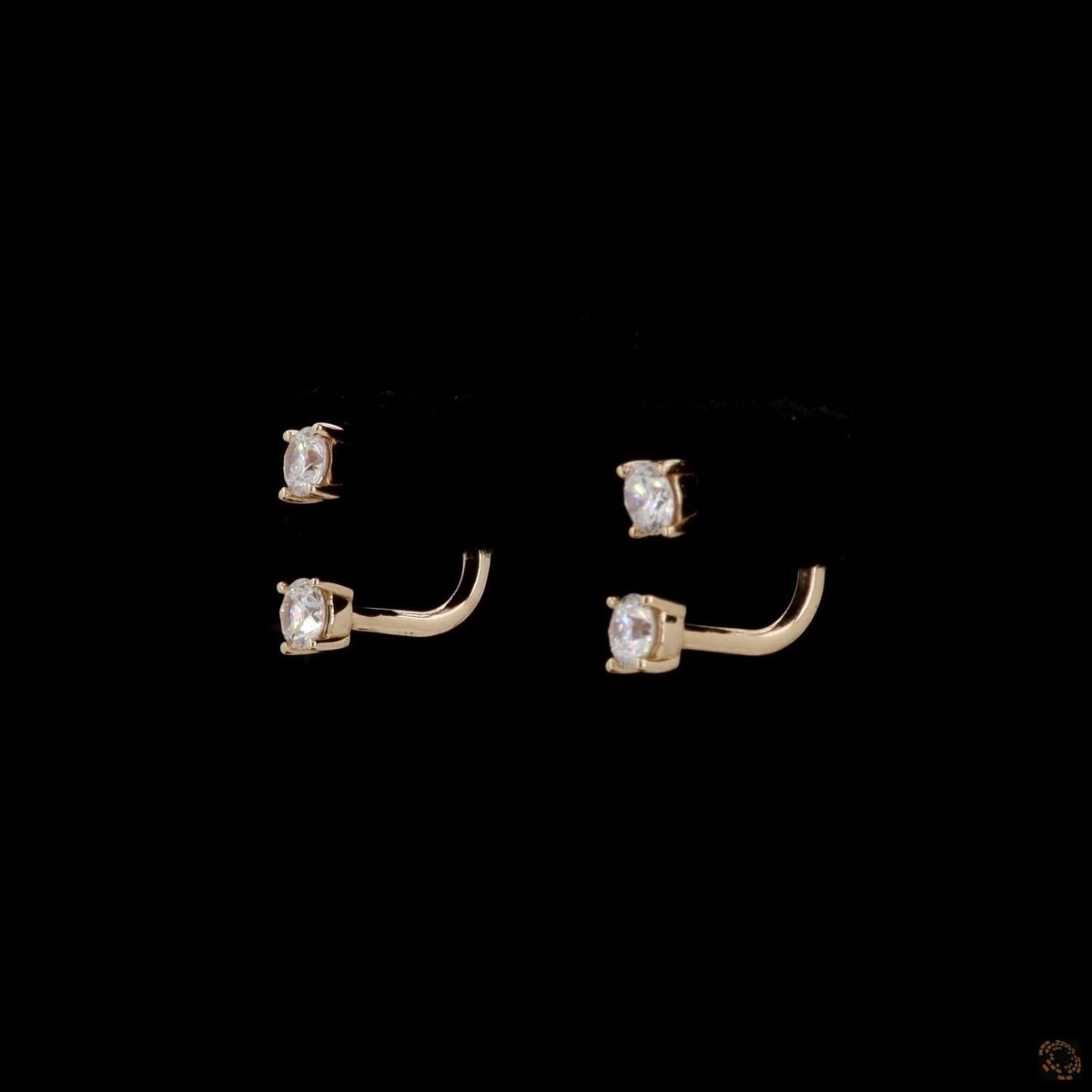 0.45 Ct 14K Yellow Gold Round Diamond Ear Jackets | Convertible Two-Stone Front-Back Solitaire Earrings