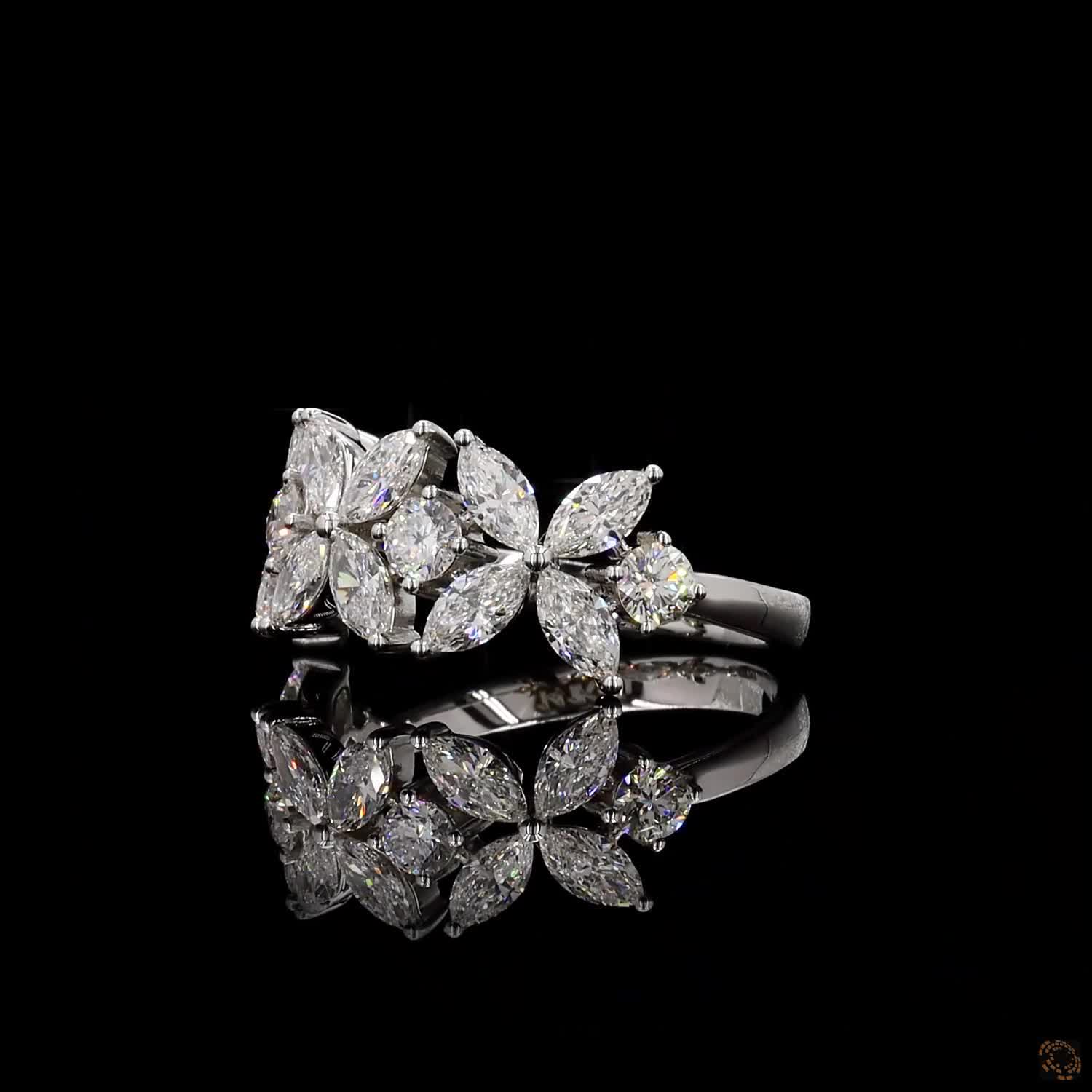1.82 Cts Marquise And Round Diamond Flower Wedding Band