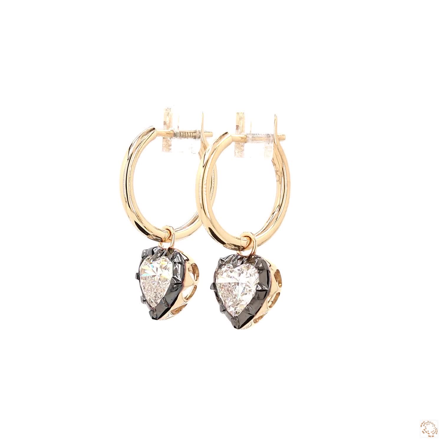 3.05 Ct Heart-Shaped Diamond Black Rhodium Bezel Huggie Charm Earrings