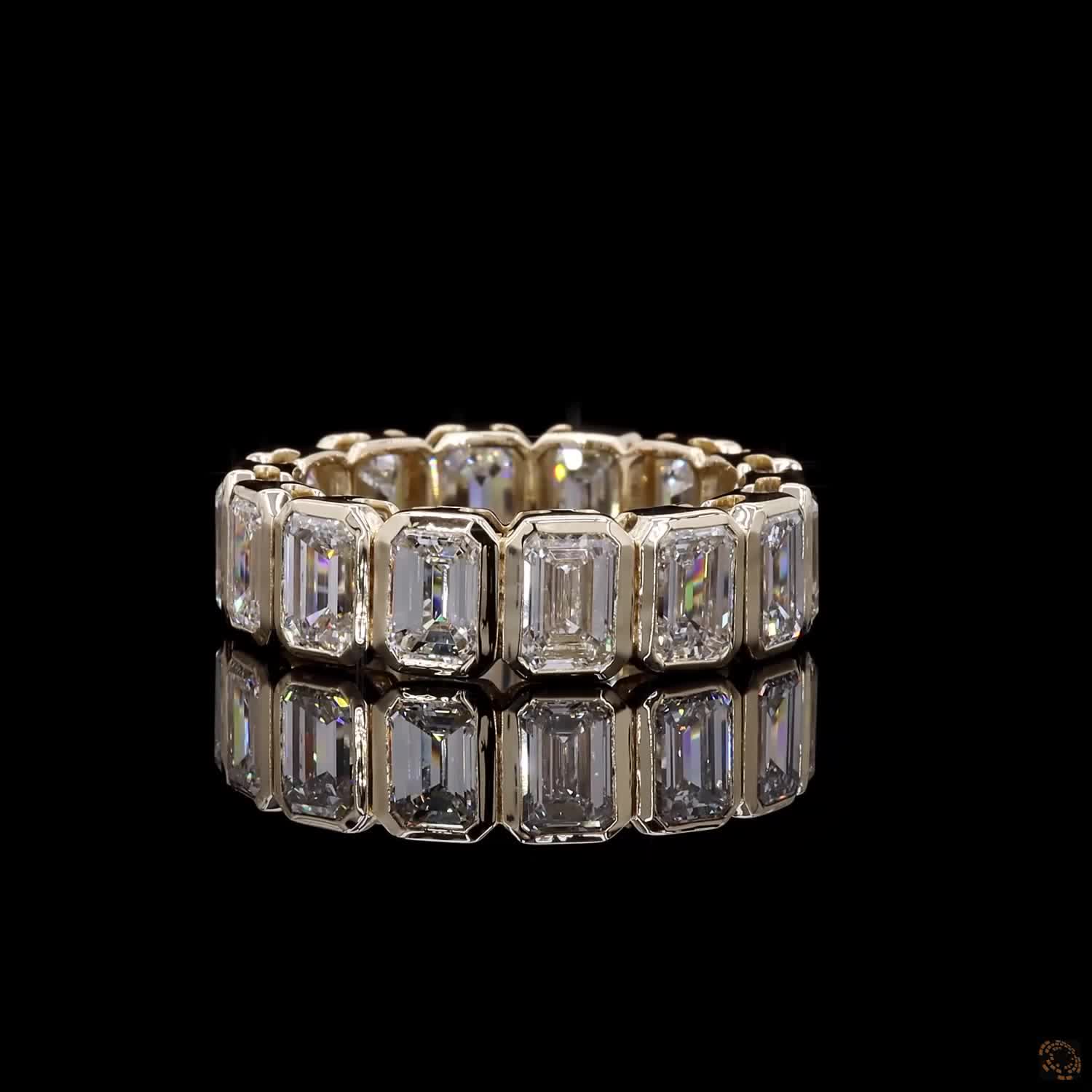 6.97 Ct Bezel-Set Emerald Cut Diamond Eternity Ring in Yellow Gold
