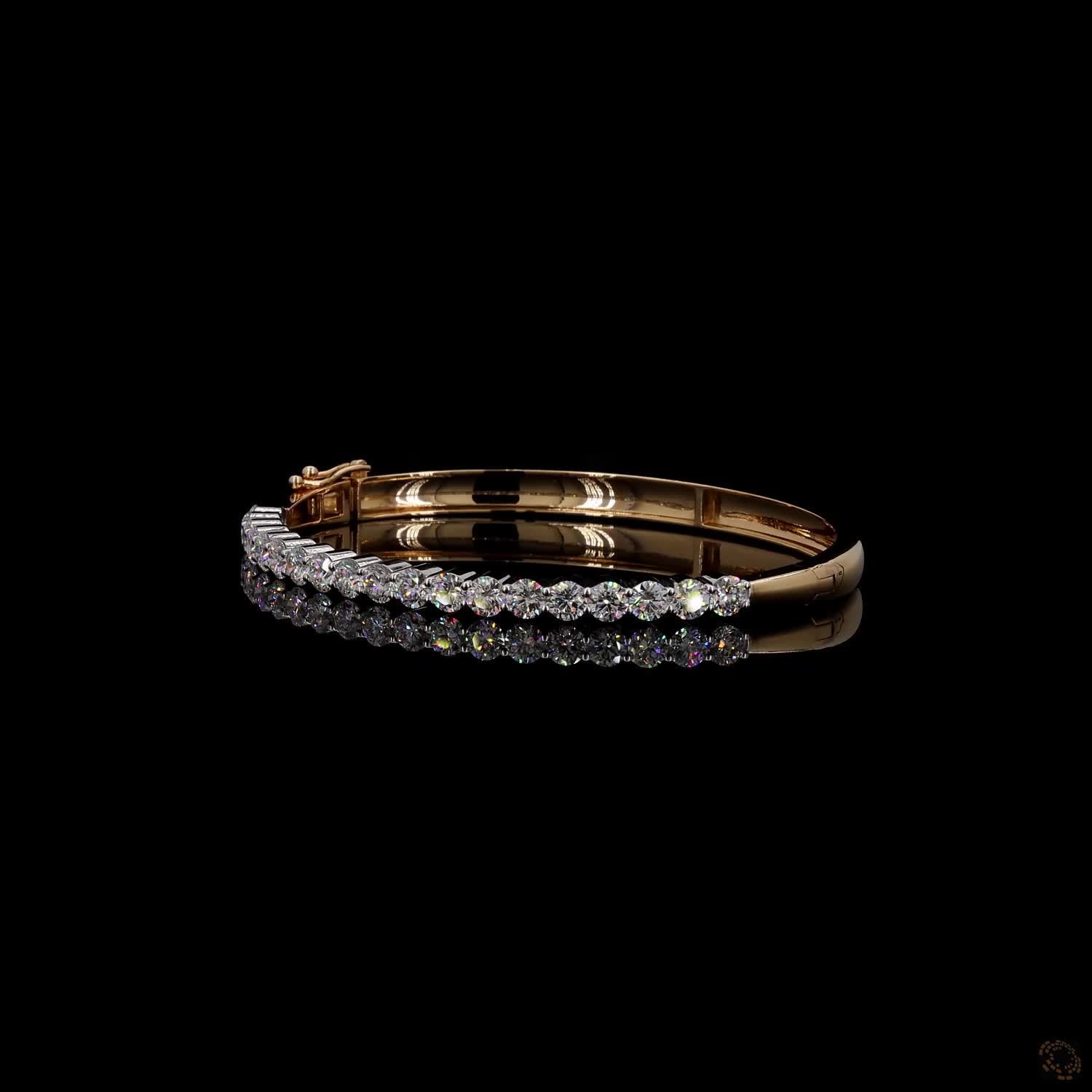 4.77 Ct Half-Eternity Diamond Bangle / Two-Tone Diamond Hinged Bangle