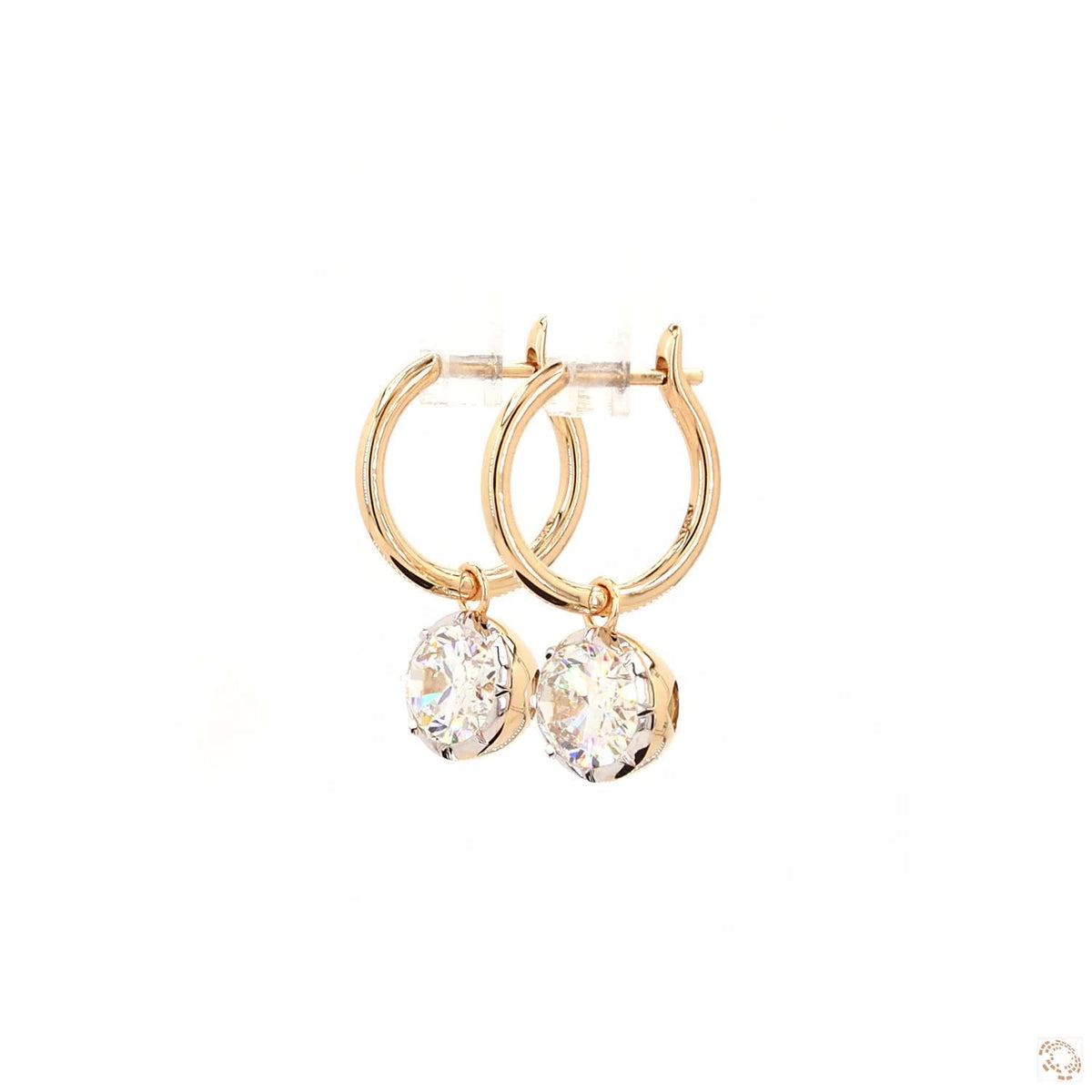 5.11 Ct Two-Tone Oval Diamond Solitaire Charm Drop Earrings in 14K Gold
