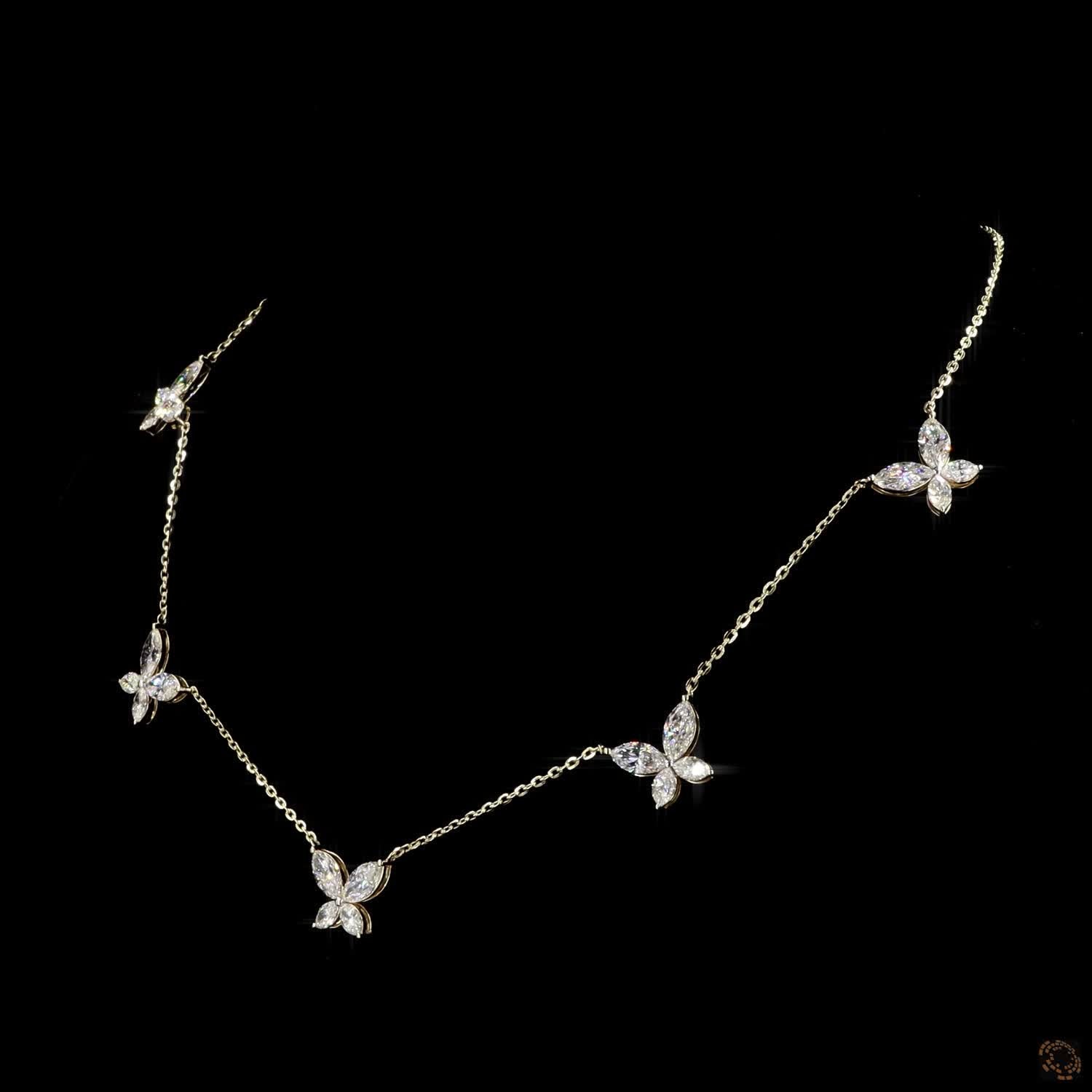 6.46 Ct Marquise Diamond Butterfly Necklace in Yellow Gold | Elegant Diamond Butterfly Jewelry