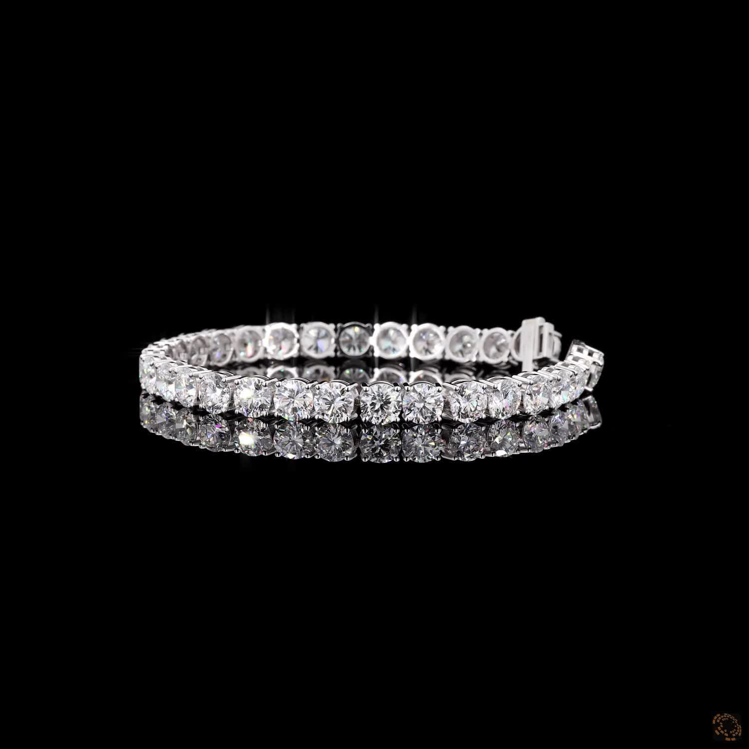 22.78 Ct Round Brilliant Cut Diamond Tennis Bracelet in 14K White Gold – Classic 4-Prong Setting