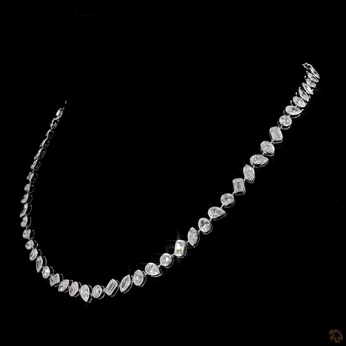 17.19 Ct White Gold Bezel Set Fancy Shape Diamond Mosaic Tennis Necklace