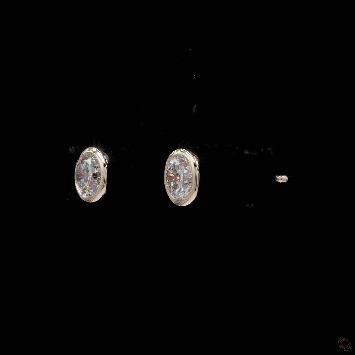 0.91 ct Round Diamond Solitaire Bezel Stud Earrings, High-Polish 14K White Gold Flush-Set Diamond Studs for Women