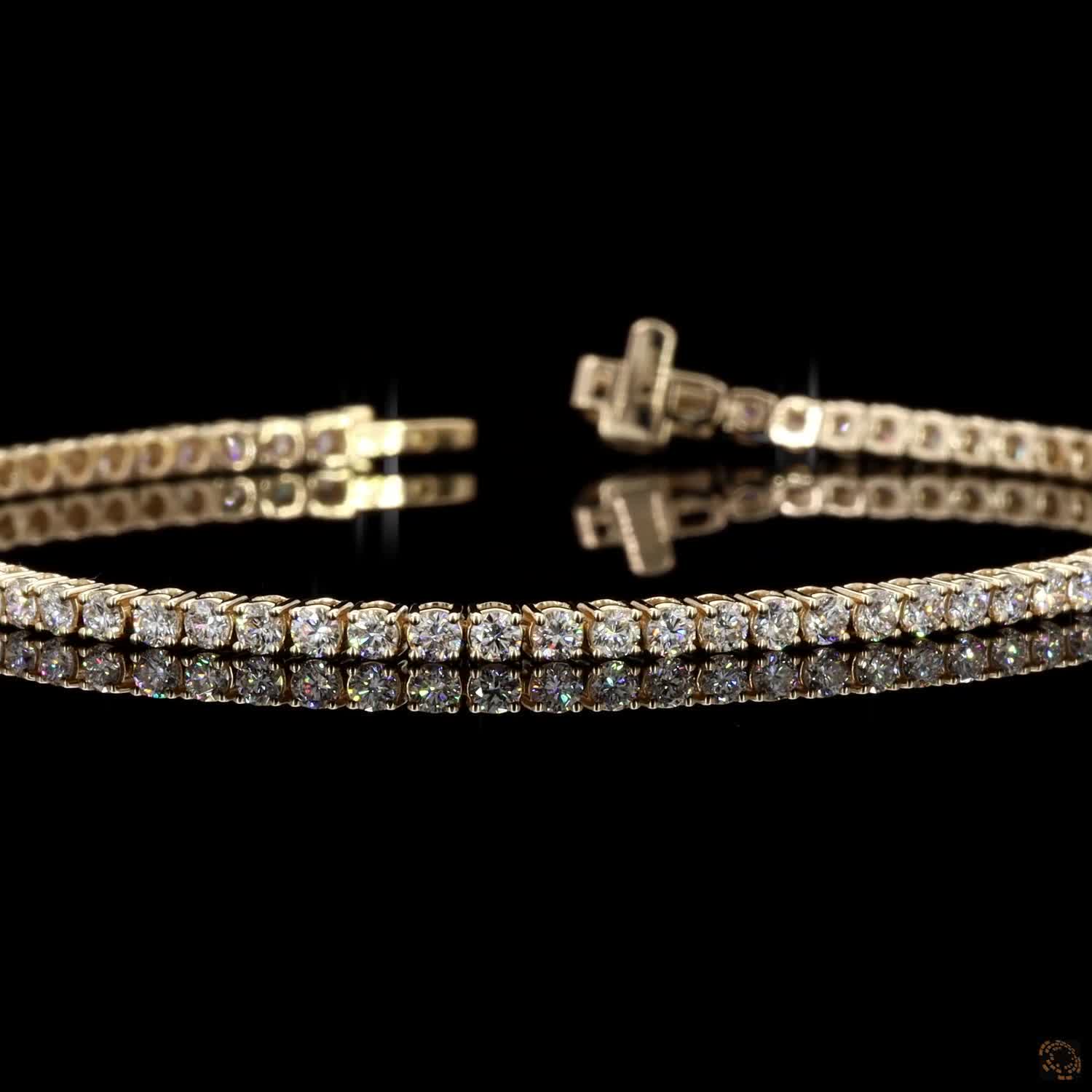 2.54 Ct Yellow Gold Round Cut Moissanite Tennis Bracelet, Warm 14K Gold Eternity Line Bracelet, Classic Everyday Fine Jewelry Gift for Her