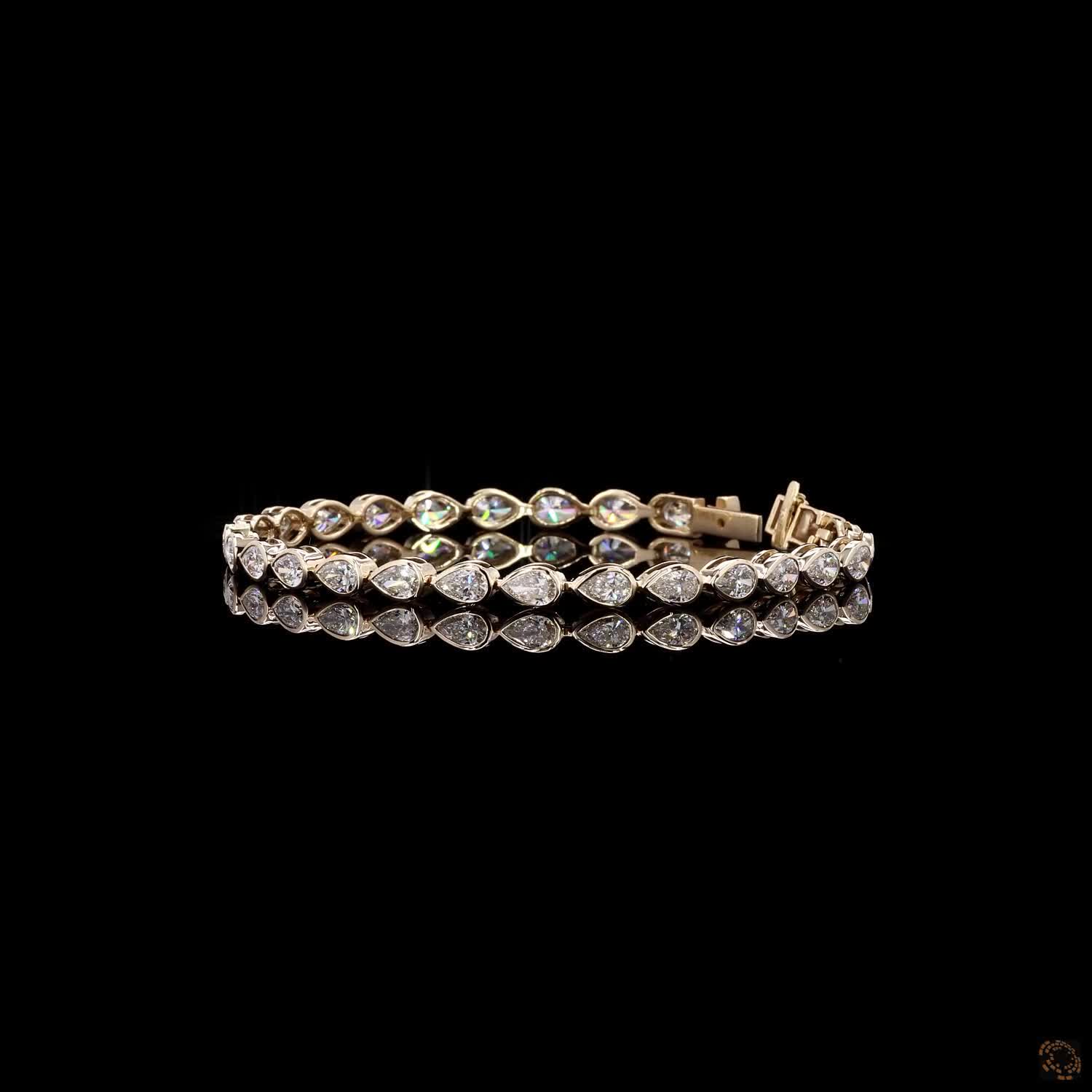6.71 Ct Yellow Gold Bezel Pear Cut  Fancy Bracelet, Modern East-West Teardrop Line Bracelet, Fine Jewelry Gift