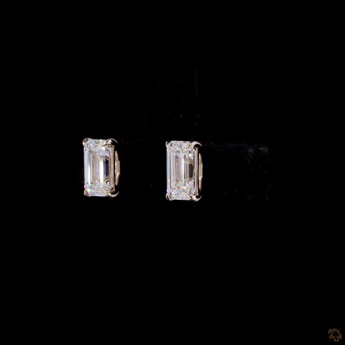 2.11 Ct Emerald Cut Solitaire Diamond Stud Earrings in Yellow Gold