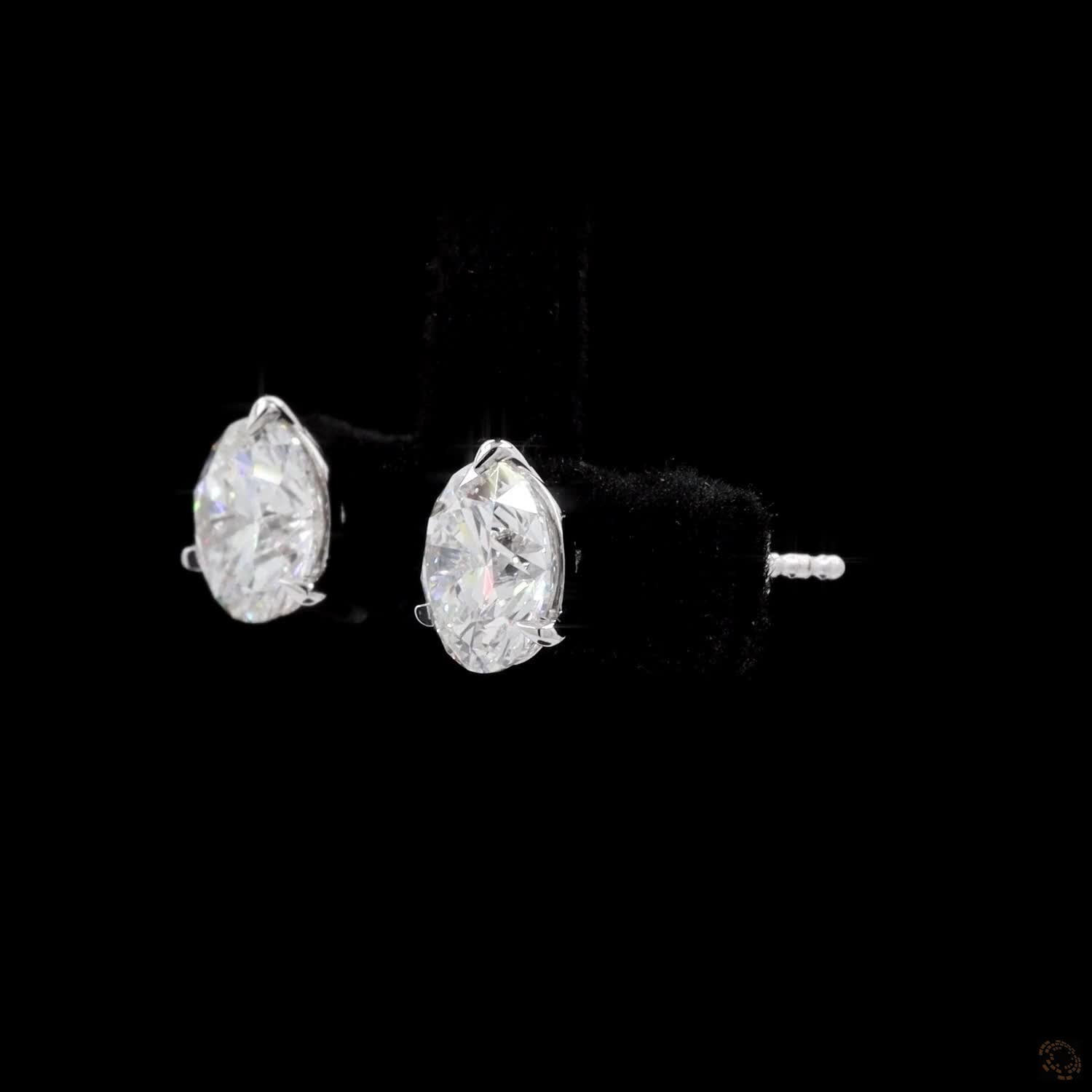 3.05 Ct Classic Round Cut Diamond Solitaire Stud Earrings in 14K White Gold | 3-Prong Martini Setting with Friction Backs