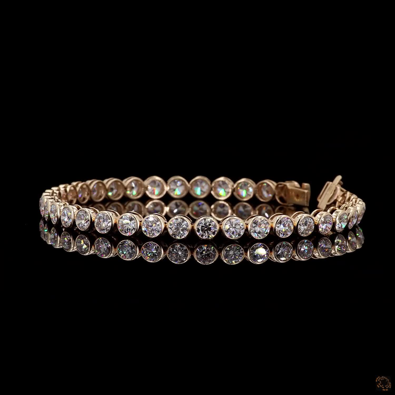 9.21 Ct Round Bezel Set Diamond Tennis Bracelet in 14K Yellow Gold – Sleek Modern Link Design