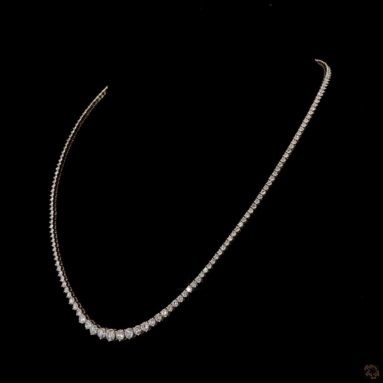 16.21 Ct Traditional Riviera-style tennis necklace defined by a smooth, proportional graduation of diamonds ending in a prominent center stone