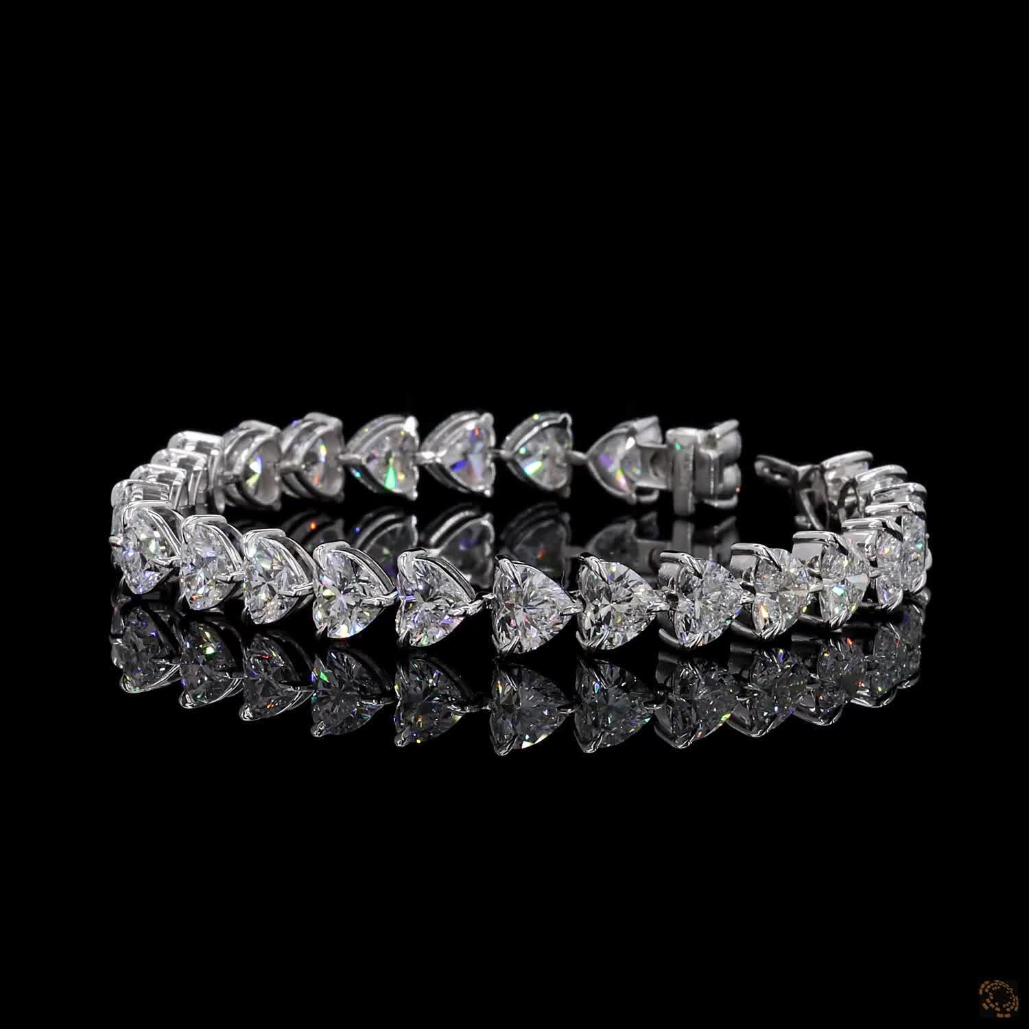 27.55 Ct Heart Shaped Diamond Eternity Line Bracelet in White Gold
