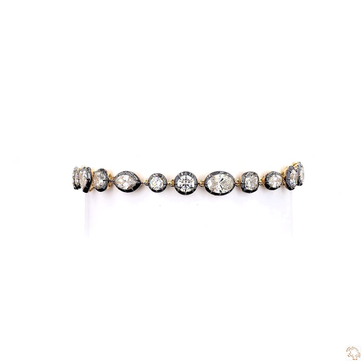 9.15 Ct Multi-Shape Diamond Black Enamel Bezel Bracelet in 14K Yellow Gold