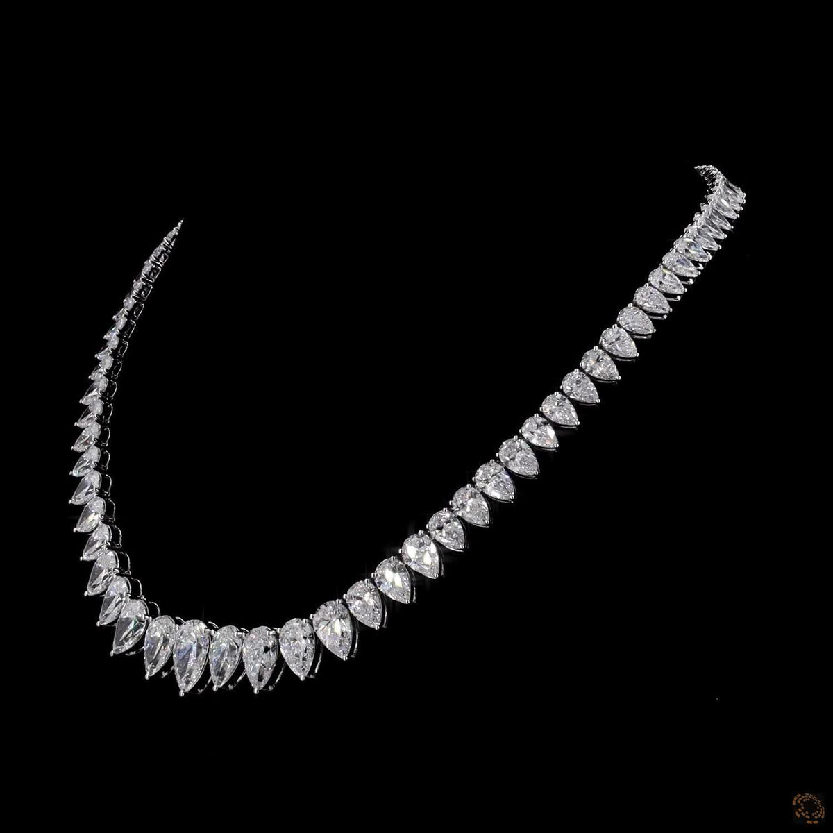 54.19 Ct Pear Cut Lab-Grown Diamond Statement Riviera Necklace in White Gold