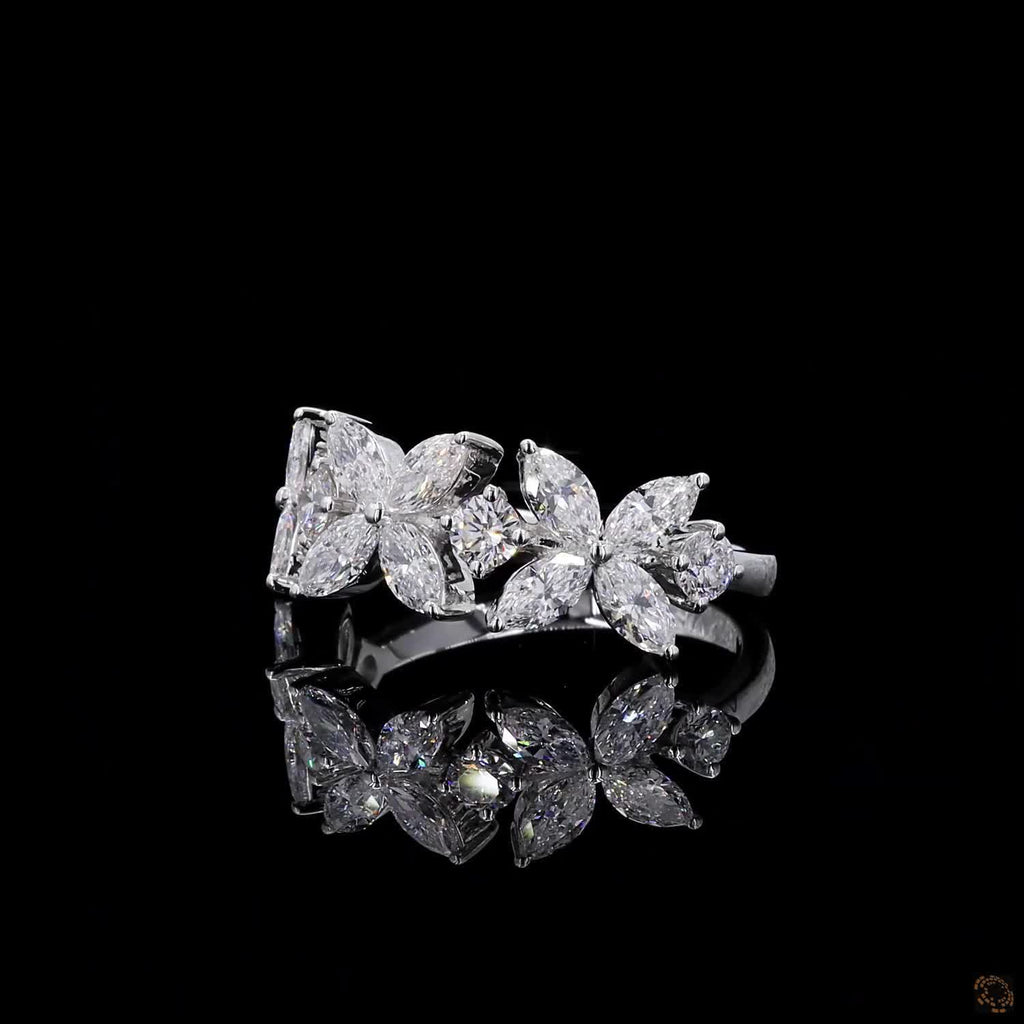  1.01 Ct Flower Shaped Round & Marquise Cut Half Eternity Wedding Band