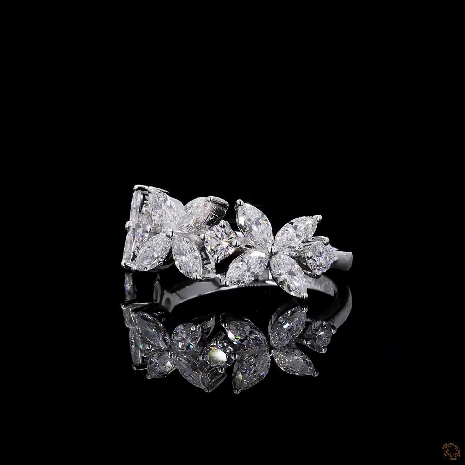  1.01 Ct Flower Shaped Round & Marquise Cut Half Eternity Wedding Band