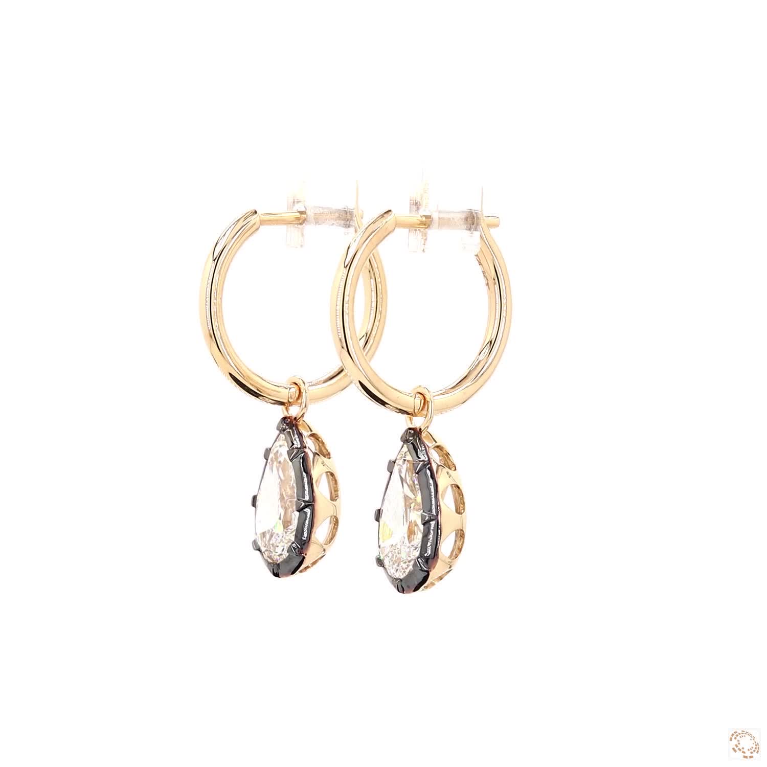3.16 Ct Pear Diamond Black Rhodium Bezel Huggie Charm Earrings