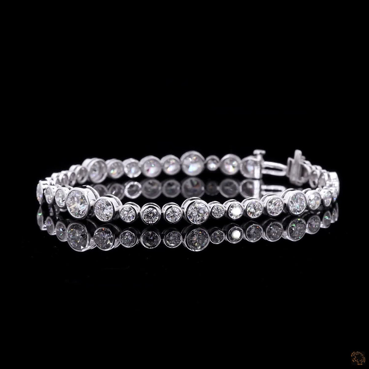 10.02 Ct Graduated Round Bezel Tennis Bracelet in 14K White Gold | Alternating Round Cut Diamond Alternative Line Bracelet