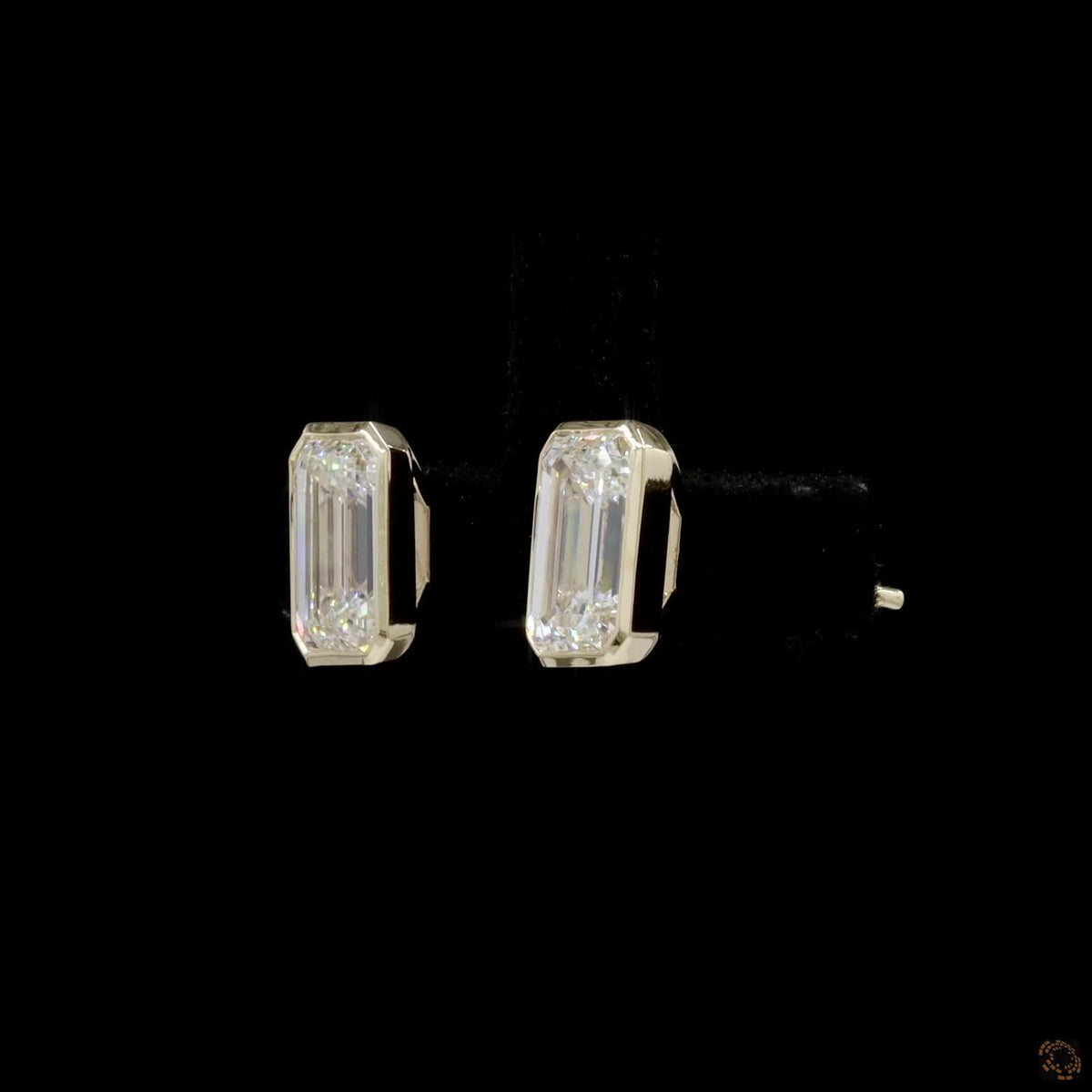 3.07 Ct 14K Yellow Gold Emerald Cut Diamond Bezel Set Solitaire Stud Earrings
