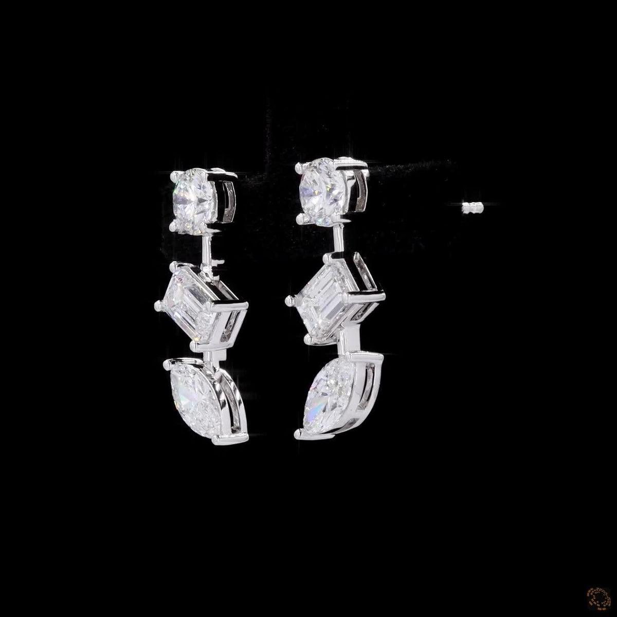 3.26 Ct White Gold Multi-Cut Geometric Drop Earrings