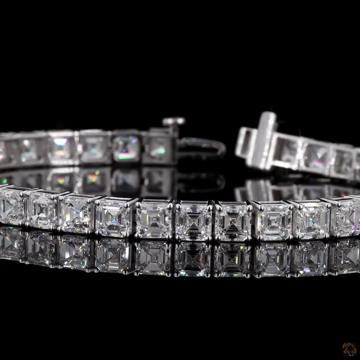 16.46 Ct Asscher Cut Diamon Fancy Bracelet in 14K White Gold – Channel-Style Basket Setting