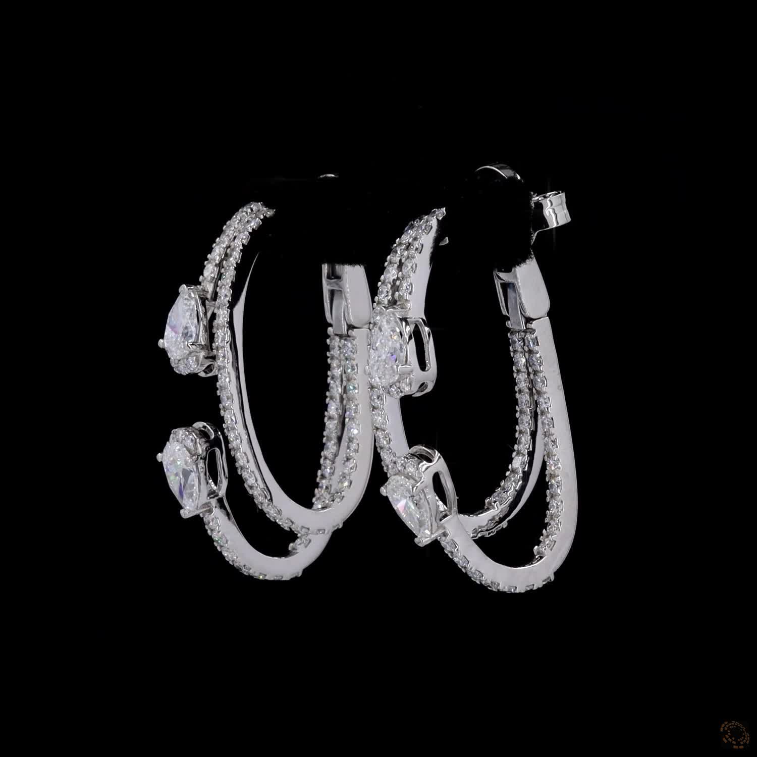 2.47 Ct Pear Cut Accent Double Strand Hoop Earrings in White Gold