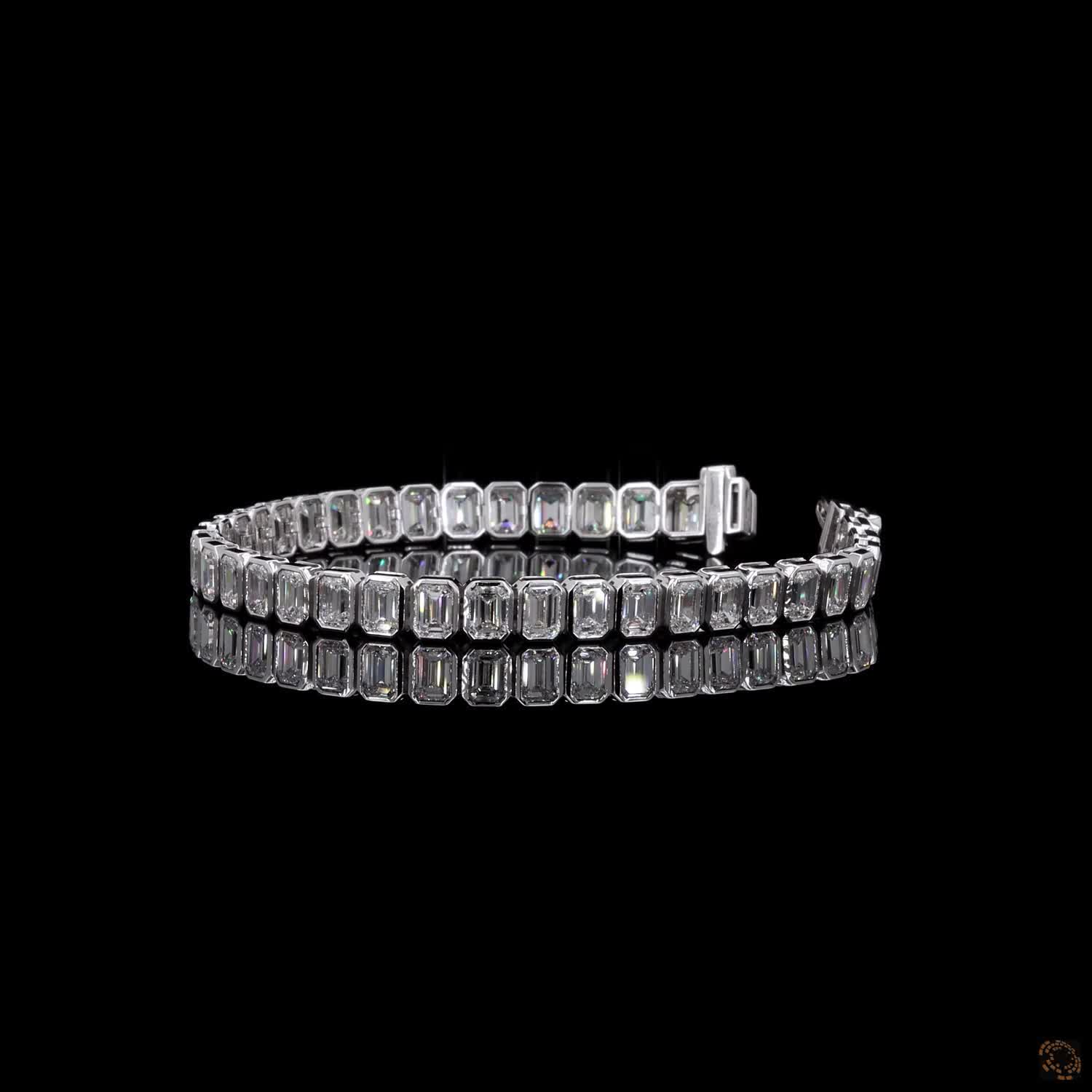 15.37 Ct Silver Rectangular Crystal Tennis Bracelet for Women – Elegant Sparkling Link Bracelet