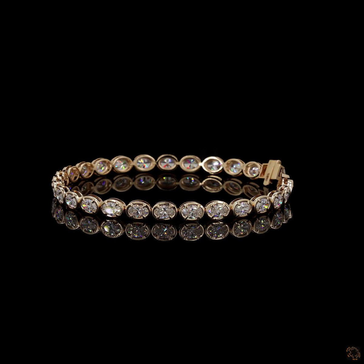 6.92 Ct Bezel-Set Oval Cut Diamond Tennis Bracelet in Yellow Gold