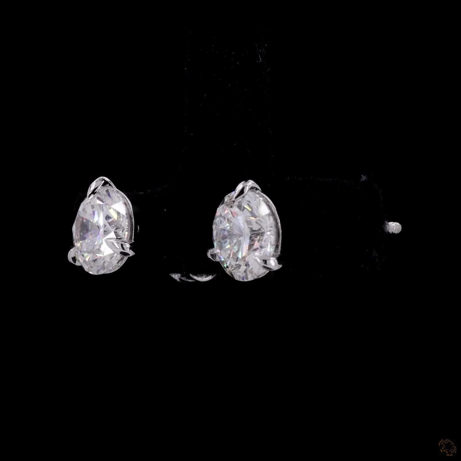2.07 Ct White Gold Round Cut Solitaire Stud Earrings in 3-Prong Martini Setting