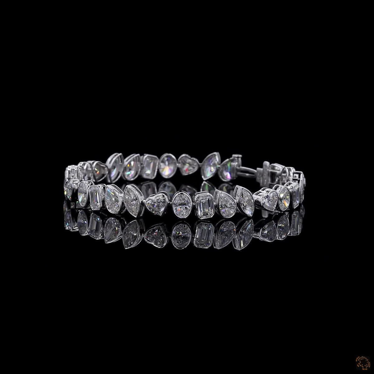17.25 Ct Multi-Shape Bezel Set Fancy Bracelet in 14K White Gold | Fancy Cut Multi-Stone Line Bracelet