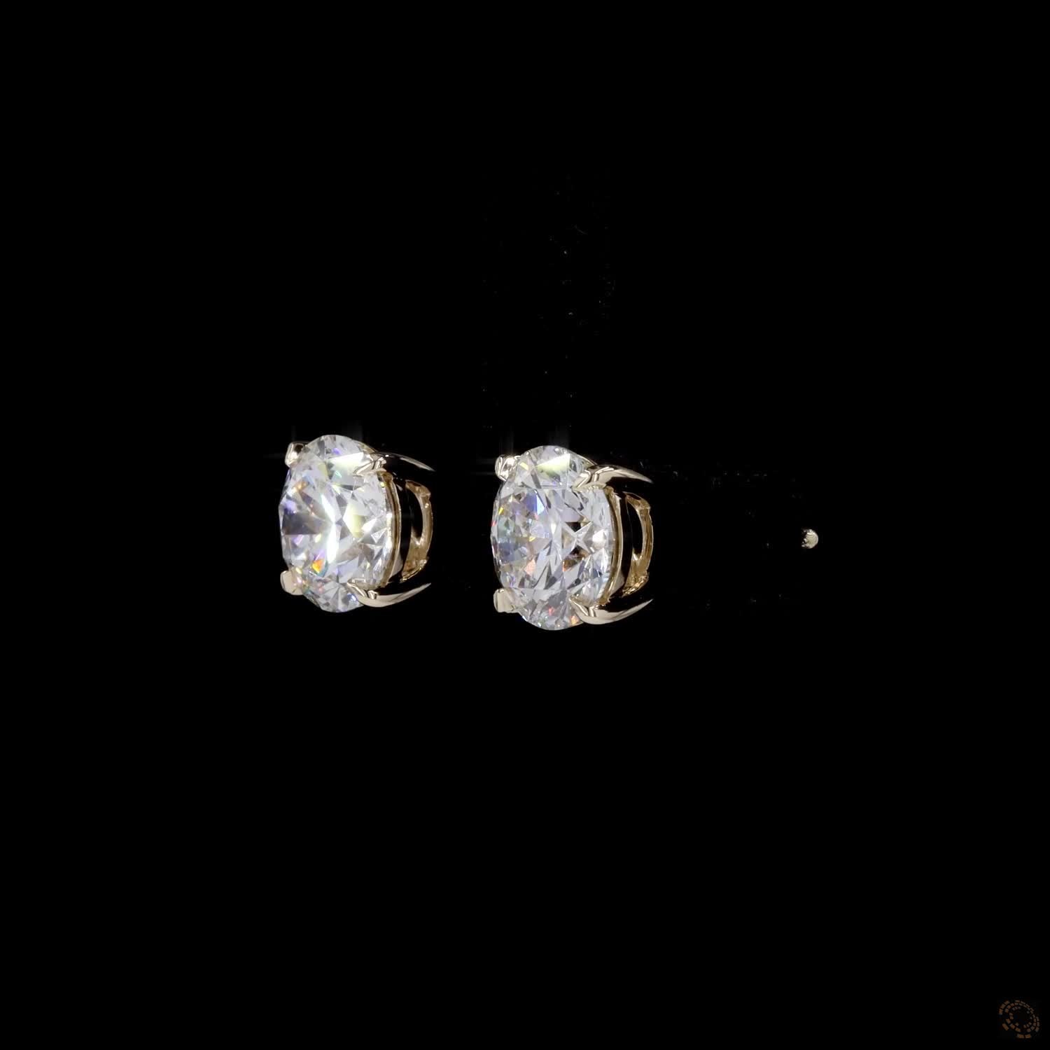 4.05 Ct Solid 14K Yellow Gold Round Brilliant Cut Diamond Stud Earrings – Classic 4-Claw Solitaire Basket Studs
