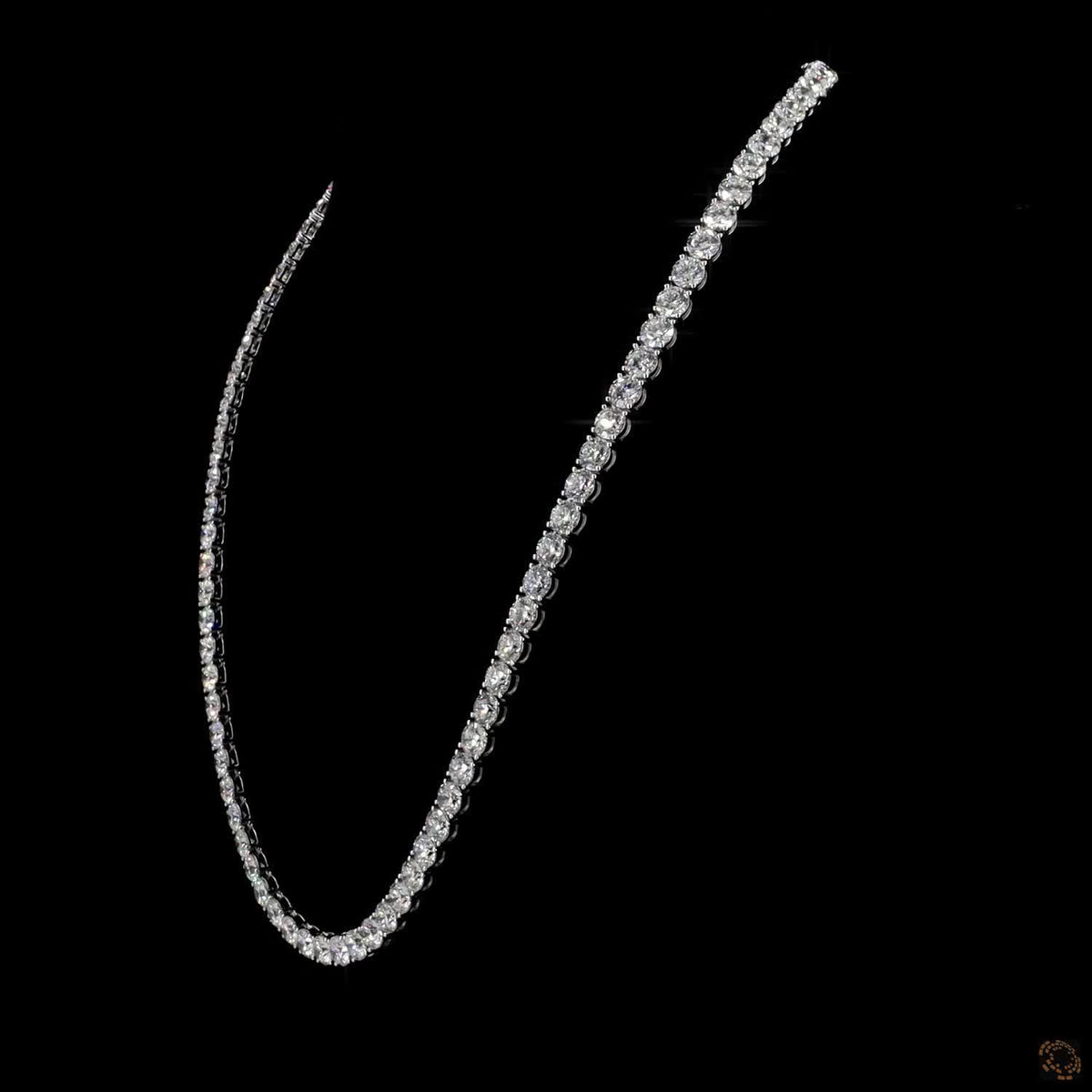 72.60 Ct 14K White Gold Graduated Round Diamond Statement Eternity Necklace