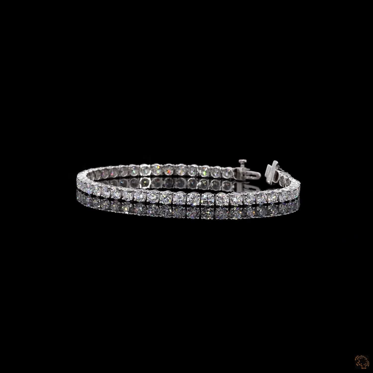 8.19 Ct 14K White Gold Round Moissanite Tennis Bracelet with Double Latch Box Clasp