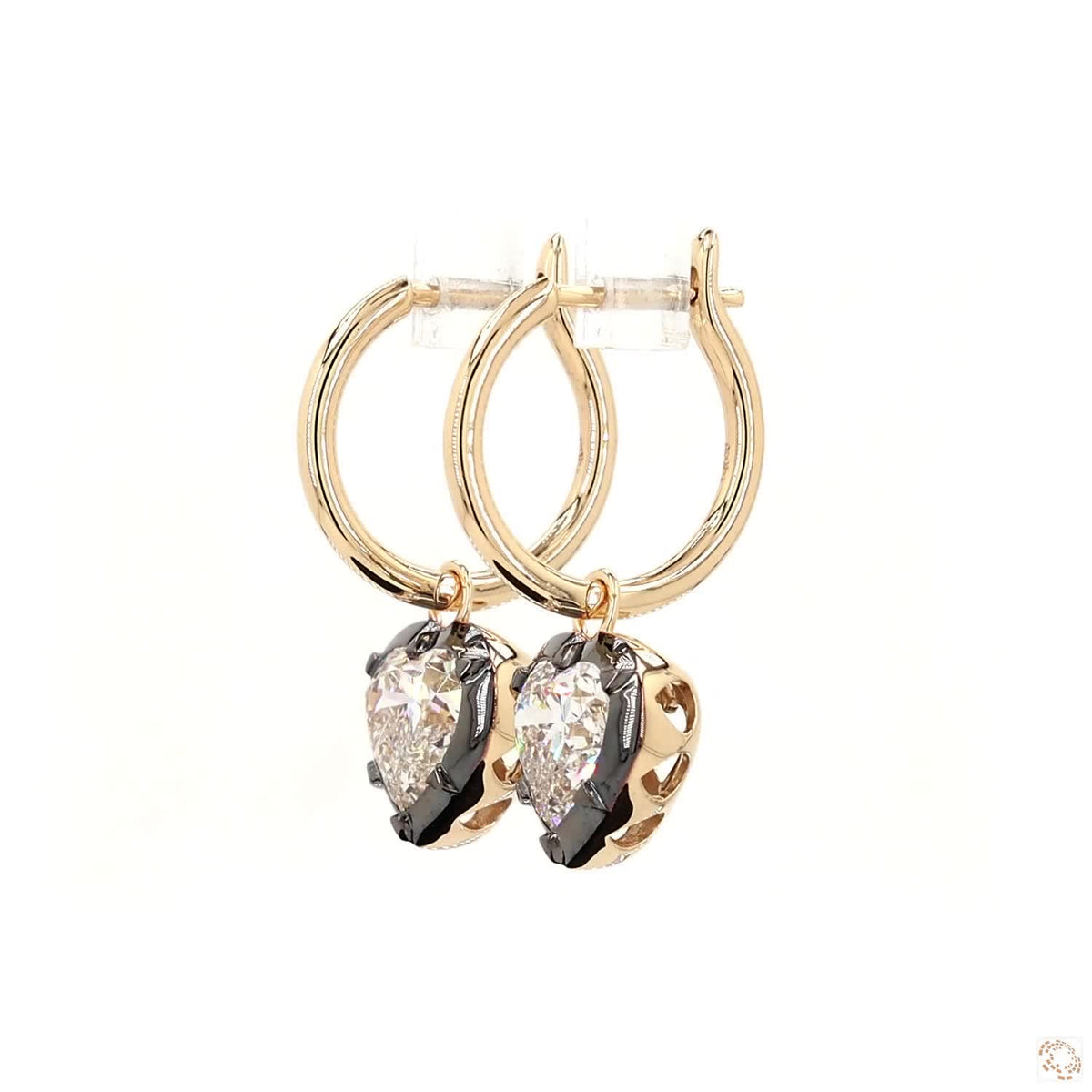 5.16 Ct Blackened Gold Heart Diamond Drip Drop Earrings in 14K Gold