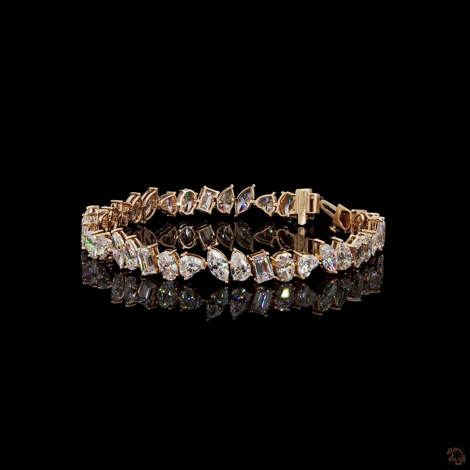 12.68 Ct Mixed Cut Diamond Eternity Line Bracelet in Yellow Gold