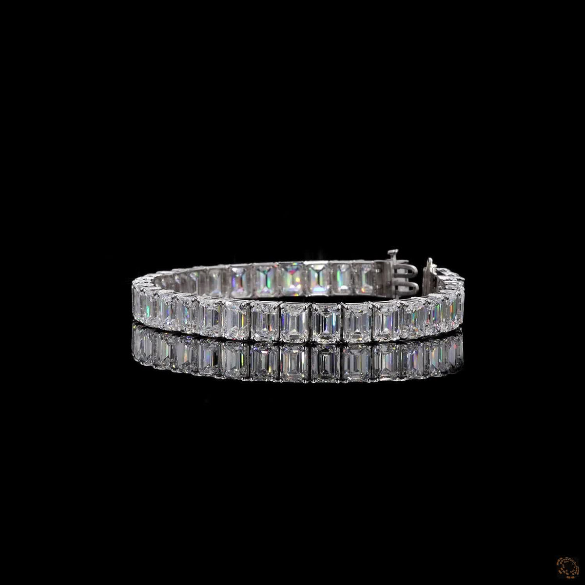 38.76 Ct Emerald Cut Tennis Bracelet in 14K White Gold | Vertical North-South Emerald Diamond Alternative Line Bracelet