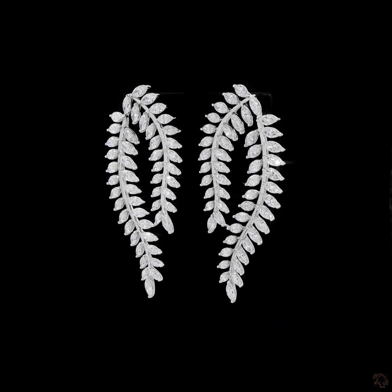 11.47 Ct White Gold Marquise Diamond Double Laurel Leaf Drop Earrings