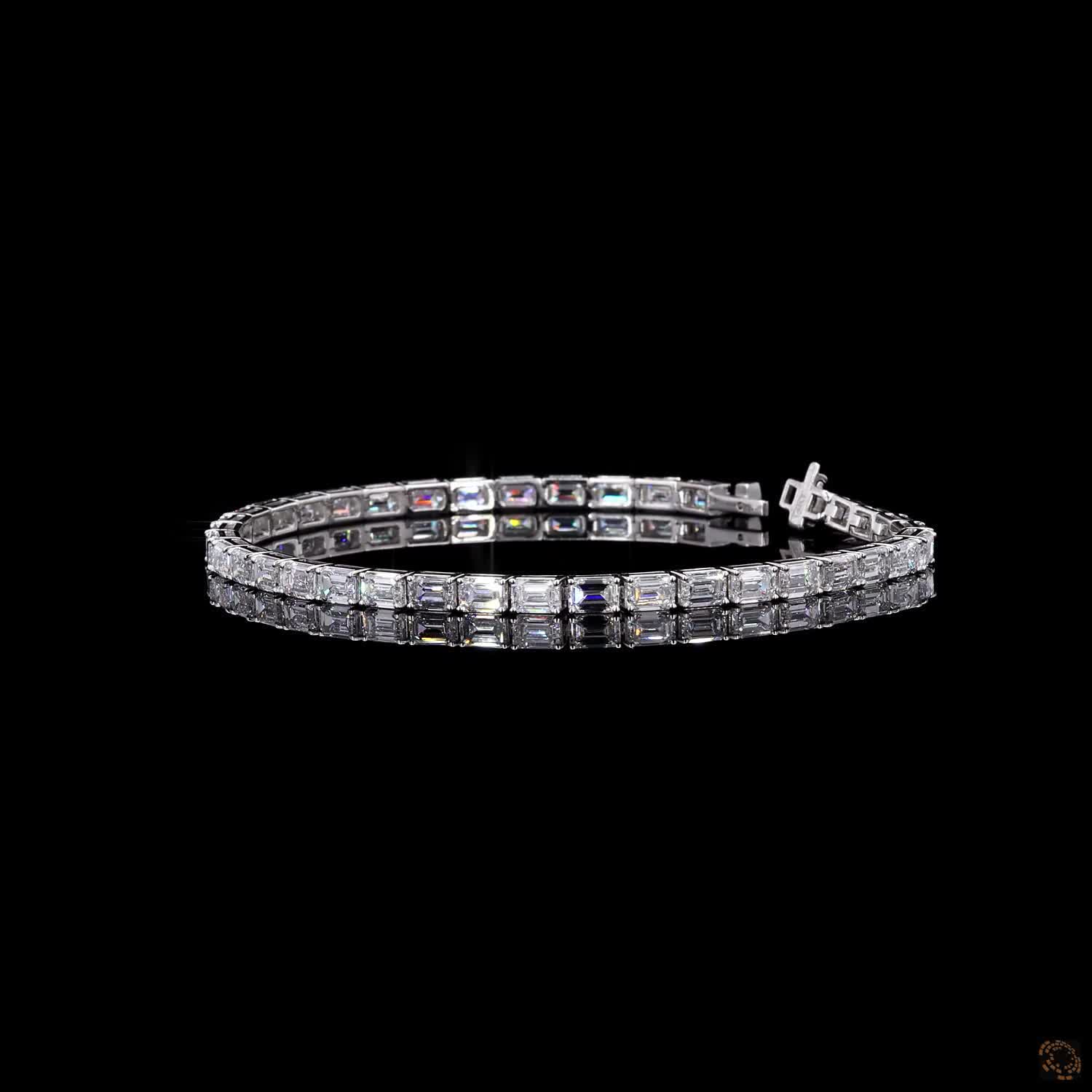 9.95 Ct White Gold Emerald Cut Fancy  Bracelet, Horizontal Step Cut  Bracelet, Modern Fine Jewelry Gift