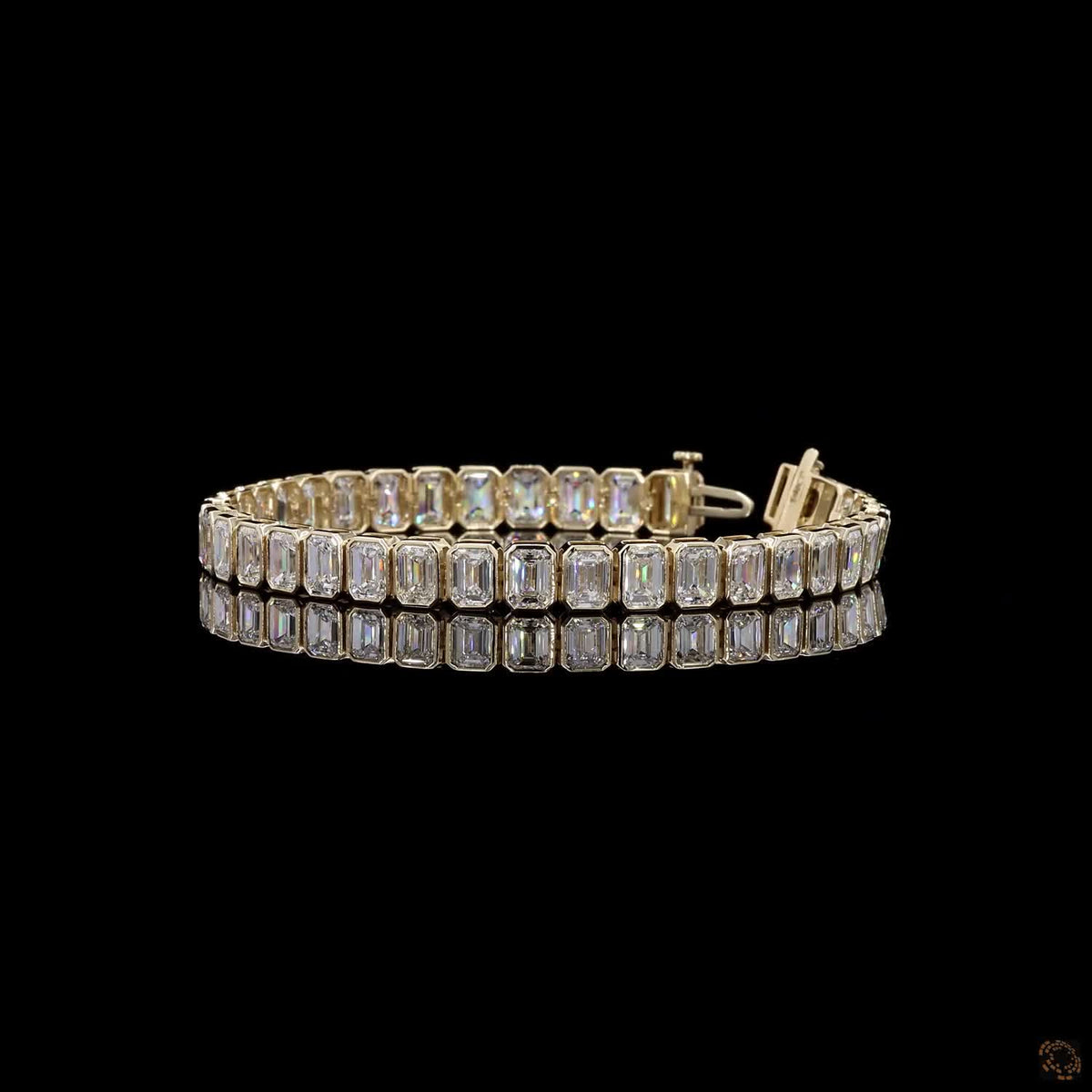 18.7 Ct Bezel-Set Emerald-Cut Diamond Tennis Bracelet in 14K Yellow Gold