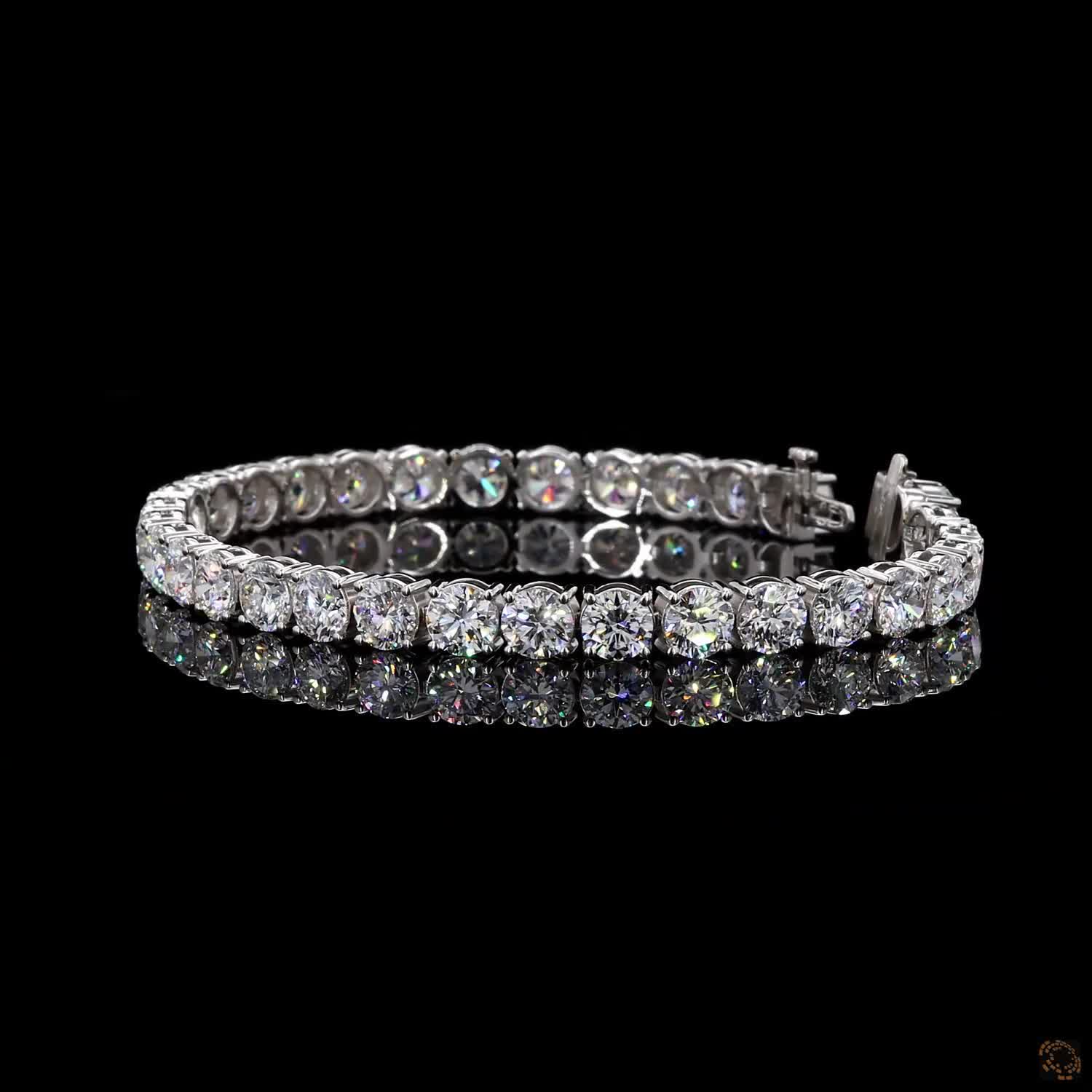 16.98 Ct 14K White Gold Round Moissanite Tennis Bracelet with Double Latch Box Clasp